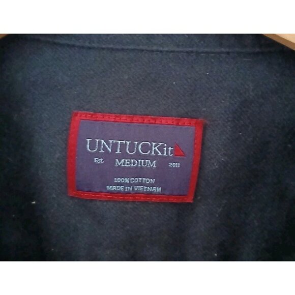 Untuckit Flannel Sherwood Button Down Shirt Size Medium Black Cotton - Picture 5 of 9